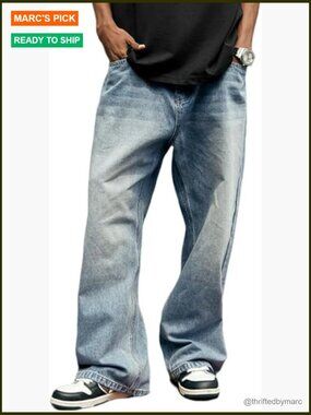 Y2K Skater Baggy Wide Leg Jeans Loose Fit Denim Pants Unisex Vintage Style